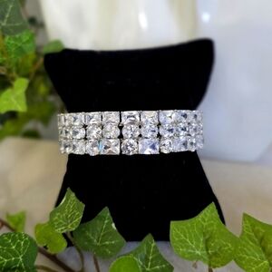 Quality Triple Row Cubic Zirconia Crystal Statement Bangle Bracelet